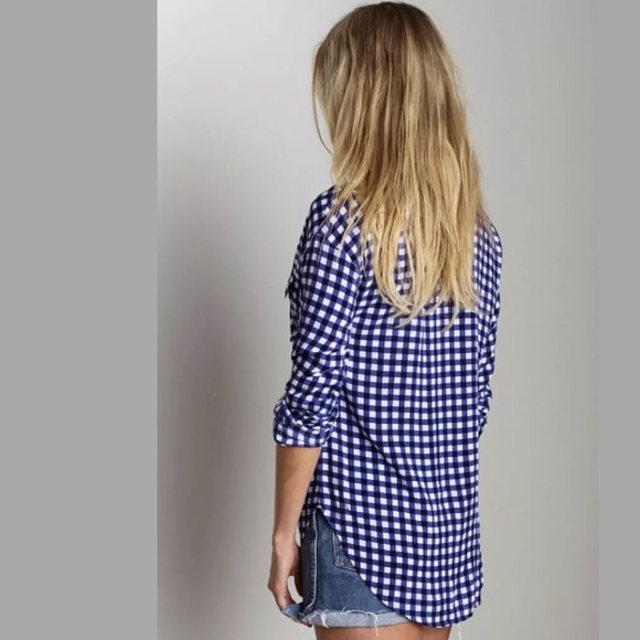 Splendid Gingham Button Down Navy Long Sleeve - Picture 4 of 11